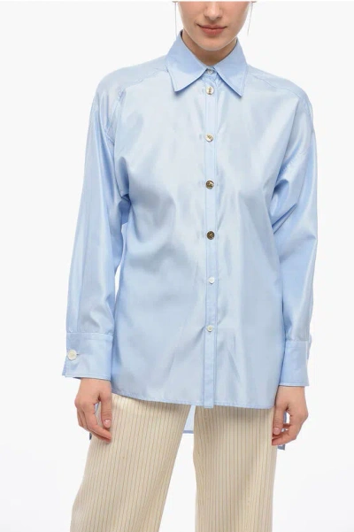 Ferragamo Silk Blend Asymmetrical Shirt In Blue