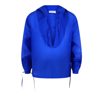 Pre-owned Ferragamo Silk Blend Hooded Shirt 'blue' | Men's Size 48