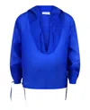 Ferragamo Silk-blend Hooded Shirt With Front Tie And Tied Cuffs In Blue
