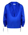 Ferragamo Silk-blend Hooded Shirt With Front Tie And Tied Cuffs In Blue
