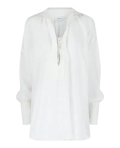 Ferragamo Silk-blend Tunic Top In White