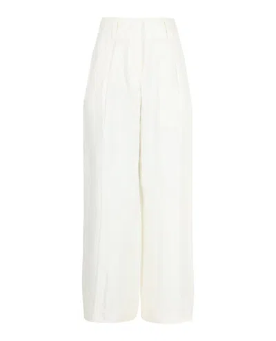 Ferragamo Silk Blend Wide-leg Pants In White