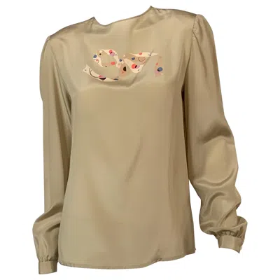 Pre-owned Ferragamo Silk Blouse With Polka Dot Bow Design In Brown
