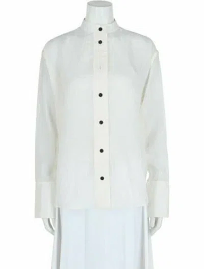 Pre-owned Ferragamo Silk Button-up Top W/ Tags In White