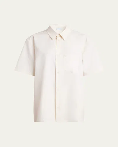 Ferragamo Silk Canvas Short-sleeve Button-down Shirt In Multi