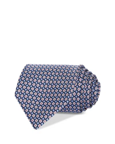 Ferragamo Silk Classic Floral Grid Tie In Navy