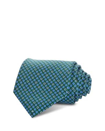 Ferragamo Silk Classic Gancini Floral Tie In Blue