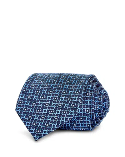 Ferragamo Silk Classic Gancini Floral Tie In F.navy