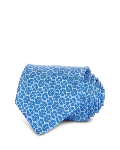 Ferragamo Mens Azzurro Logo-print Pointed-tip Silk Tie