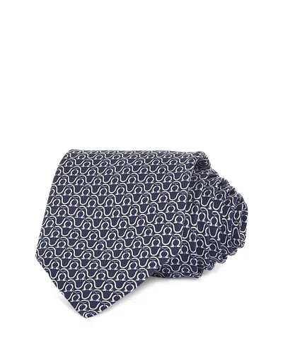 Ferragamo Silk Classic Gancini Link Tie In Navy