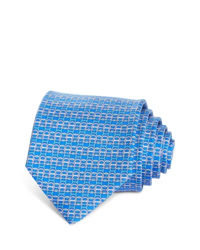 Ferragamo All-over Gancini Print Silk Tie In Blue