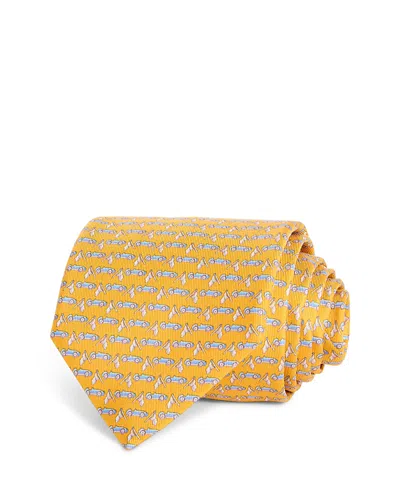 Ferragamo Silk Classic Race Car Tie In White