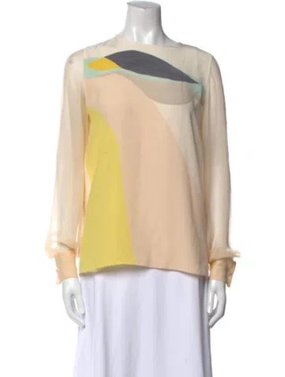 Pre-owned Ferragamo Silk Colorblock Pattern Blouse In Neutral