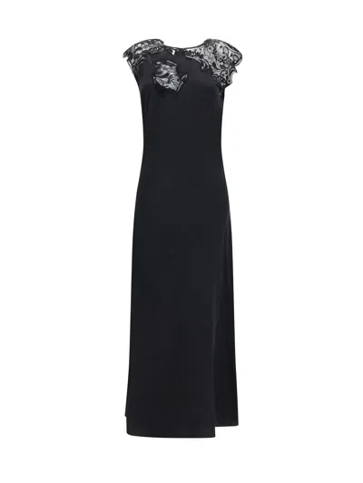 Ferragamo Silk With Macramé Lace Dress In Black