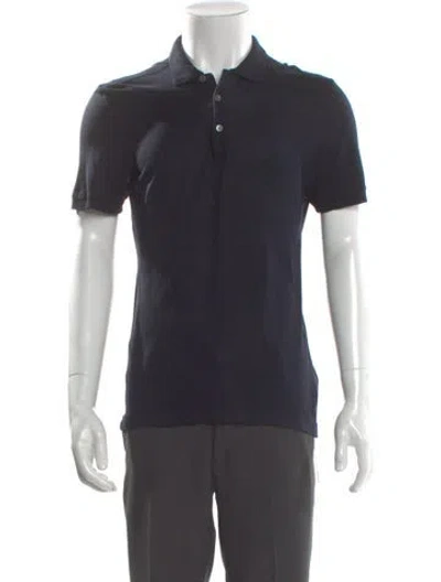Pre-owned Ferragamo Silk Crew Neck Polo Shirt In Blue