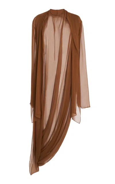Ferragamo Silk Draped Top In Brown