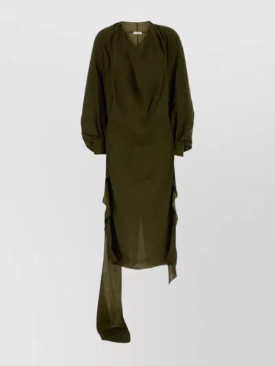 Ferragamo Silk Dress With Asymmetric Draped Detail In Green
