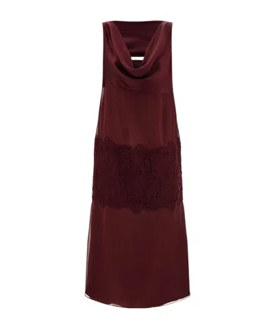 Ferragamo Silk Dress With Drape Detail In Red