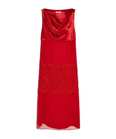 Ferragamo Silk Dress With Drape Detail In Red