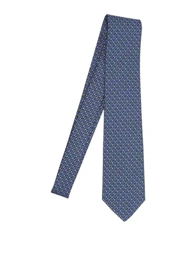 Ferragamo Silk Equestre Print Tie In Blue