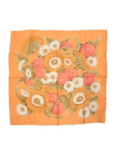 Pre-owned Ferragamo Silk Floral Print Bandana In Orange