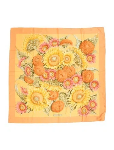 Pre-owned Ferragamo Silk Floral Print Bandana In Orange