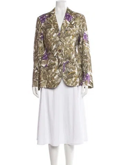 Pre-owned Ferragamo Silk Floral Print Blazer In Green