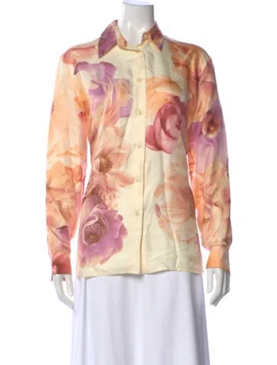 Pre-owned Ferragamo Silk Floral Print Blouse