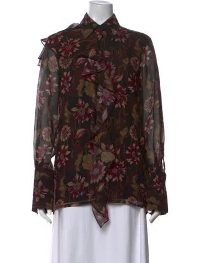 Pre-owned Ferragamo Silk Floral Print Blouse In Black