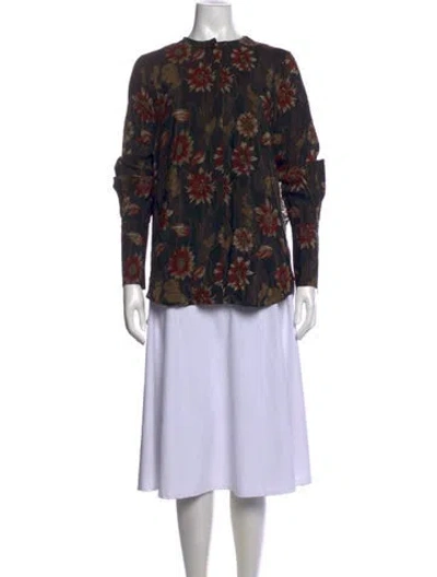Pre-owned Ferragamo Silk Floral Print Blouse In Black