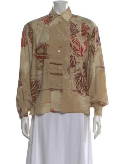 Pre-owned Ferragamo Silk Floral Print Blouse In Neutral