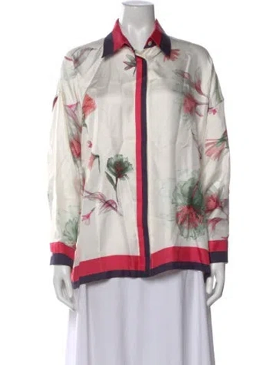 Pre-owned Ferragamo Silk Floral Print Blouse In Neutral