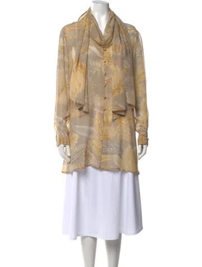 Pre-owned Ferragamo Silk Floral Print Blouse In Neutrals