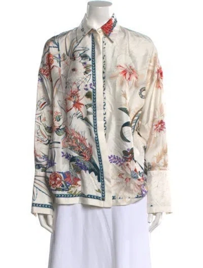 Pre-owned Ferragamo Silk Floral Print Blouse In Neutrals/white
