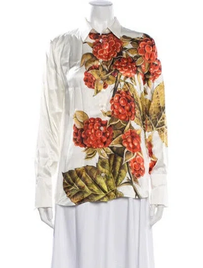 Pre-owned Ferragamo Silk Floral Print Blouse In Yellow