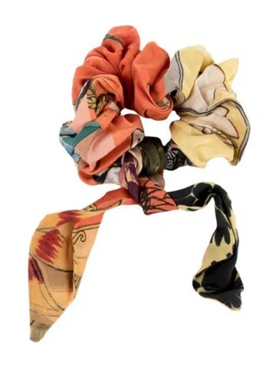Pre-owned Ferragamo Silk Floral Print Hair Accessory In Orange