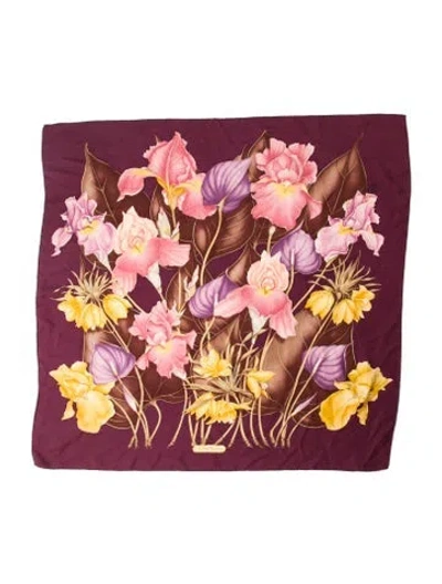 Pre-owned Ferragamo Silk Floral Print Scarf In Black