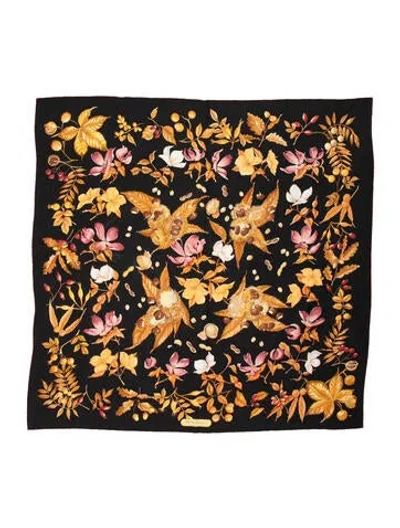 Pre-owned Ferragamo Silk Floral Print Scarf In Black