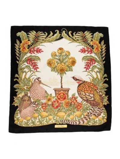 Pre-owned Ferragamo Silk Floral Print Scarf In Black
