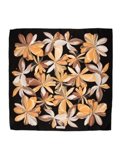Pre-owned Ferragamo Silk Floral Print Scarf In Black
