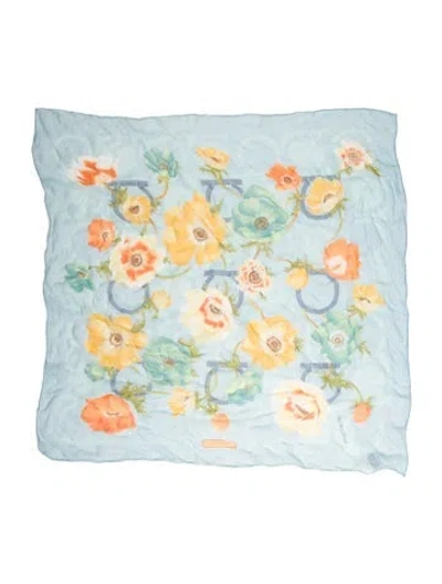 Pre-owned Ferragamo Silk Floral Print Scarf In Blue