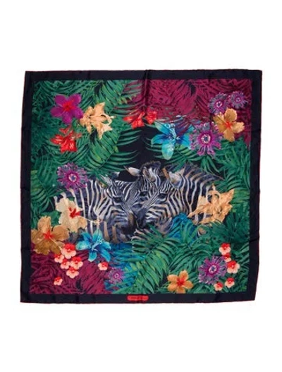 Pre-owned Ferragamo Silk Floral Print Scarf In Blue