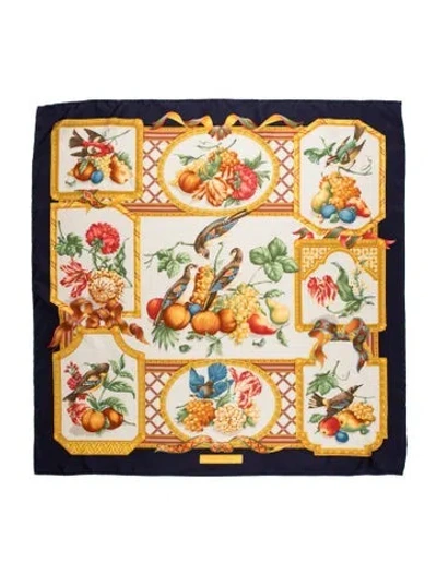 Pre-owned Ferragamo Silk Floral Print Scarf In Blue