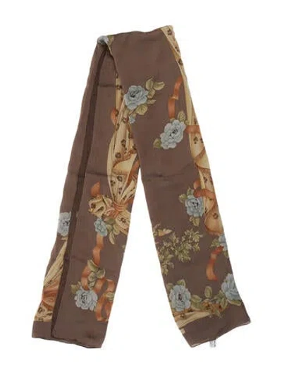 Pre-owned Ferragamo Silk Floral Print Scarf In Brown