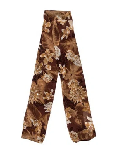 Pre-owned Ferragamo Silk Floral Print Scarf In Brown