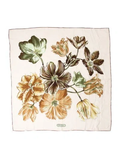 Pre-owned Ferragamo Silk Floral Print Scarf In Brown