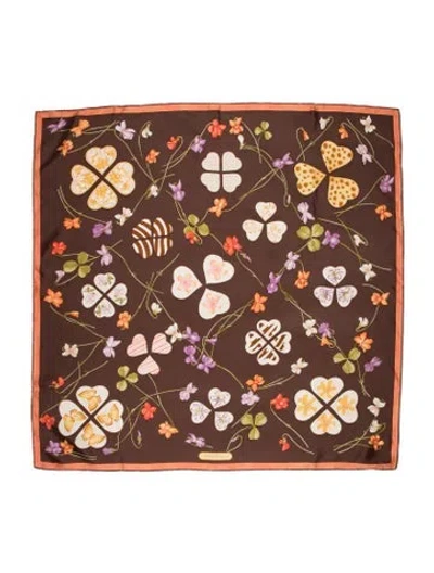 Pre-owned Ferragamo Silk Floral Print Scarf In Brown