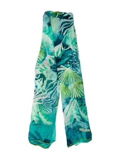 Pre-owned Ferragamo Silk Floral Print Scarf In Green