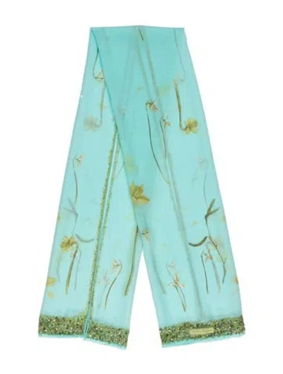 Pre-owned Ferragamo Silk Floral Print Scarf In Green