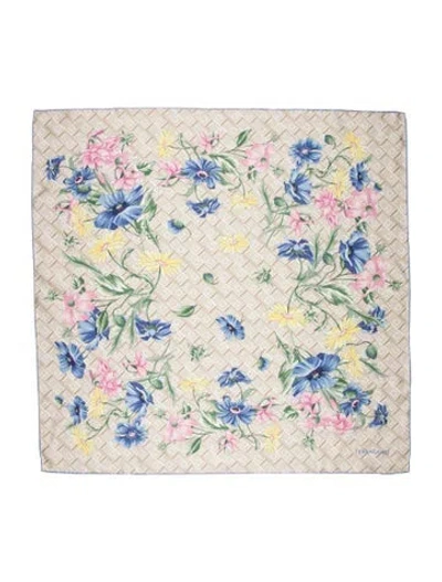 Pre-owned Ferragamo Silk Floral Print Scarf In Neutral